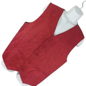 UMO LORENZO! GORGEOUS RED SATIN PAISLEY & BLACK ADJUSTABLE WAIST FORMAL VEST! XL